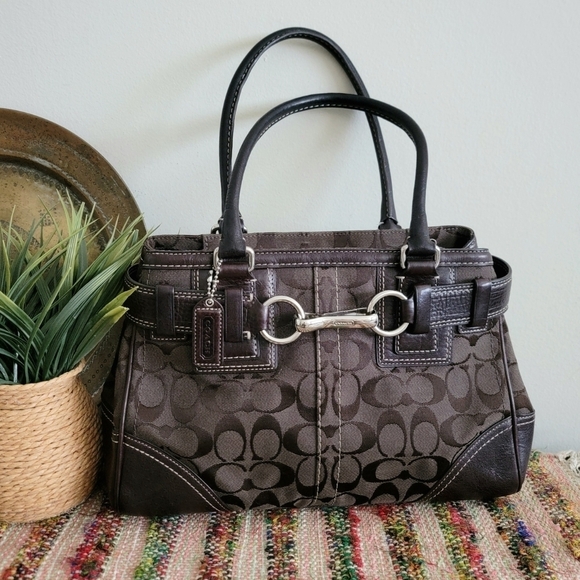 Vintage Coach Shoulder Bag Brown Coach Brown Suede Monogram